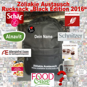 Sonderedition des Zöliakie Austausch Rucksack mit Gutscheinen, Büchern und Warenproben