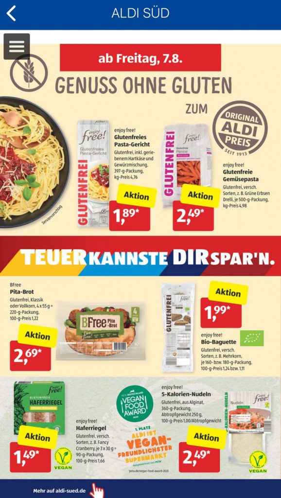 ALDI GLutenfrei Aktion 9.8.2020