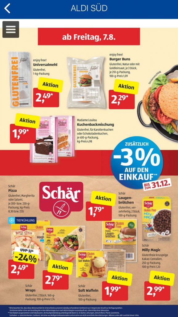 ALDI Glutenfrei Aktion 9.8.2020