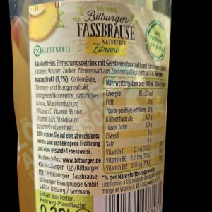 Zutatenliste - Bitburger Fassbrause Zitrone