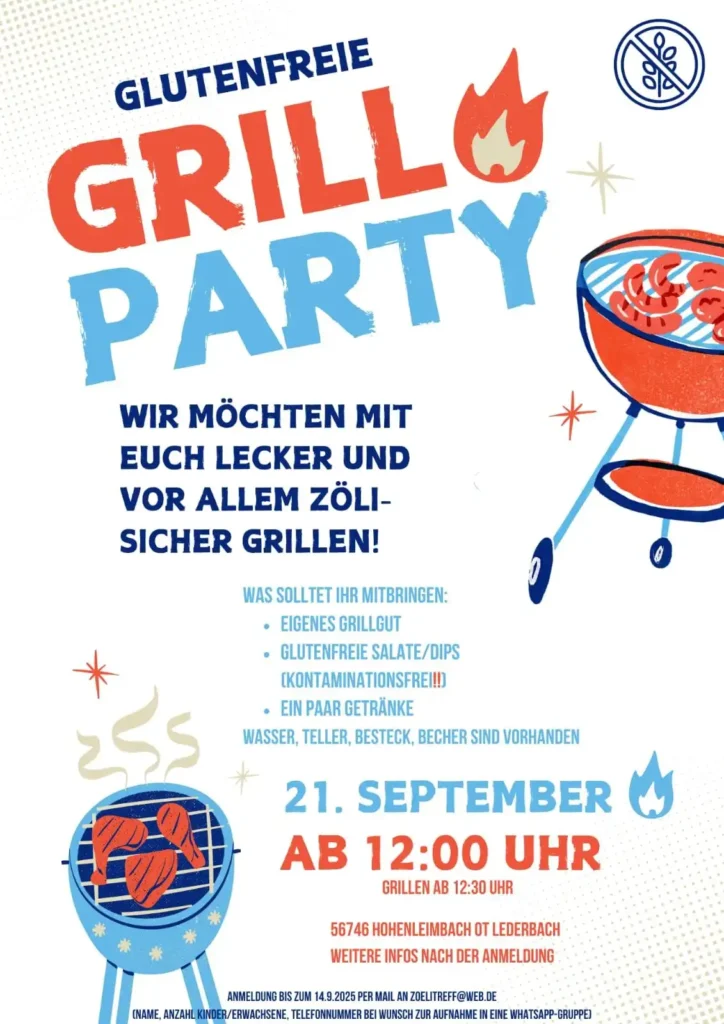 Glutenfreie Grillparty am 21.09.2025 mit Voranmeldung